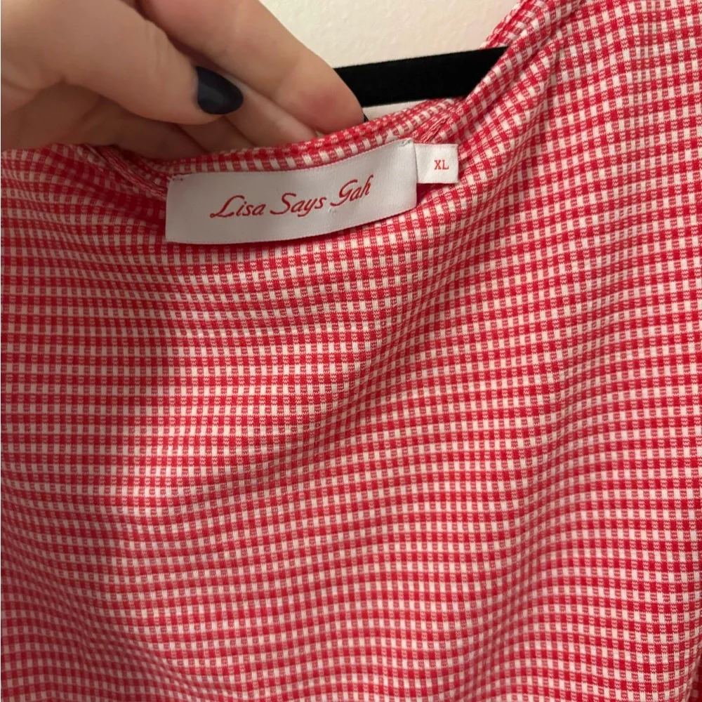 Lisa Says Gah Asymmetrical Gingham Red Tank XL - Picture 5 of 5